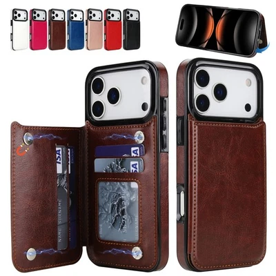 For iPhone 17 Air 16 15 14 13 PRO MAX Magnetic Case PU Leather Shockproof Card - Image 1 of 4