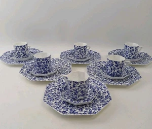 6x Antique Wedgwood Octagonal Hawthorne Pattern? Coffee Cup Saucer Trios 18 pc - Picture 1 of 20