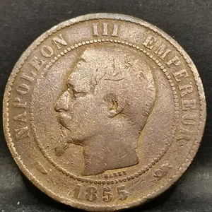10 CENTIMES 1855 D LYON HUND NAPOLEON III NACKTER KOPF FRANKREICH - Bild 1 von 2