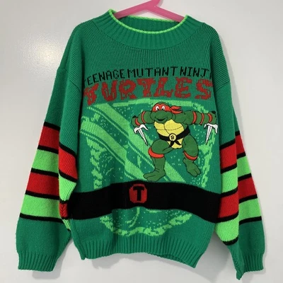 Suéter de manga comprida vintage verde adolescente mutante tartarugas ninja meninos sem etiqueta de tamanho - Imagem 1 de 4