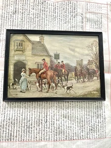 Vintage Framed Art Traditional English Country Equestrian Fox Hunt Scene - Bild 1 von 24