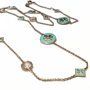 Lauren G Adams LGA Mint Green Enamel and Crystal Station Chain Necklace - Picture 1 of 8