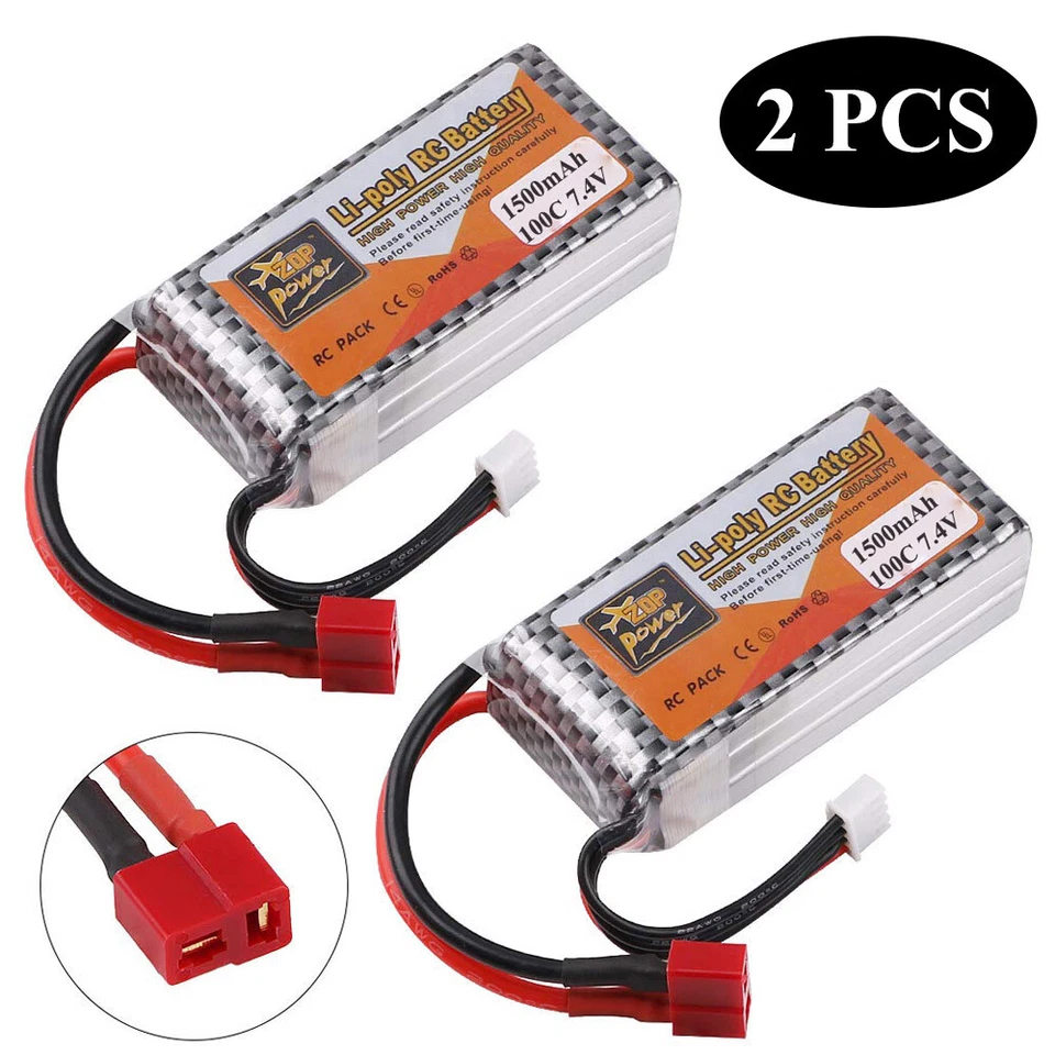 Batería LiPo 100C de 7,4 V 1500 mAh con enchufe en T para coche de radiocontrol avión dron camión  Foto 1 de 4