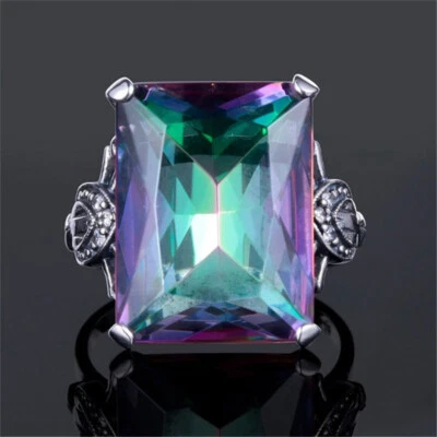 Fashion 4.3CT Rainbow Topaz 925 Silver Jewelry Wedding Engagement Ring Size 5-12 - Image 1 of 4