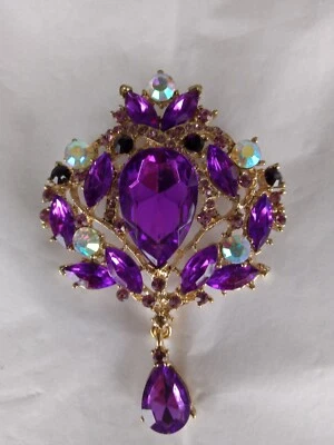 Broche grande de piedra dorada y morada nuevo sin etiquetas. Fotos imprescindibles. Foto 1 de 4