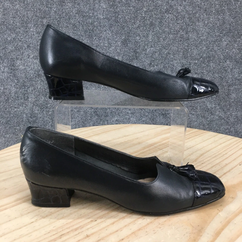 Magdesian Heels Womens 8.5 N Casual Slip On Cap Toe Tassel Pumps Black Leather - Image 1 of 4