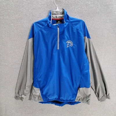 Chaqueta cortavientos Mizuno Performance para hombre pequeña azul logotipo bordado 1/4 cremallera Foto 1 de 4