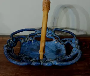 Blue Studio Art Bowl Pottery Large 10 1/2” x 7 1/2 " x 8” Tall Nice Retro - Picture 1 of 7