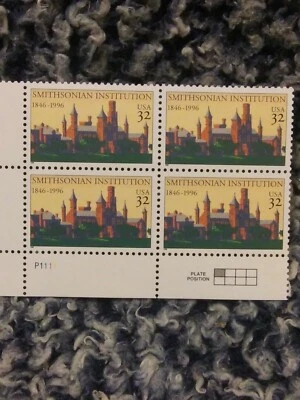 U.S. MINT NH OG 32 CENT SMITHSONIAN INSTITUTION STAMP PLATE BLOCK CV 5.25 - Image 1 of 2