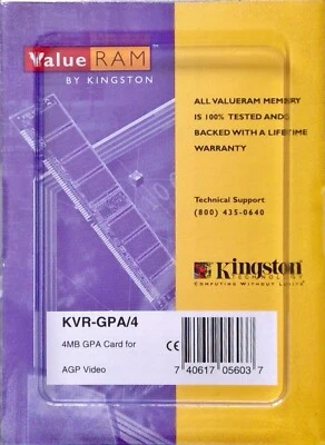 Kingston KVR-GPA/4 4MB GPA Card for AGP Video, Value RAM, New - Image 1 of 2