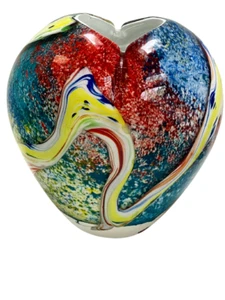 Heart Shaped Cased Glass Vase Multi-Colored Hand Blown by Gorgeous Designs China - Picture 1 of 15