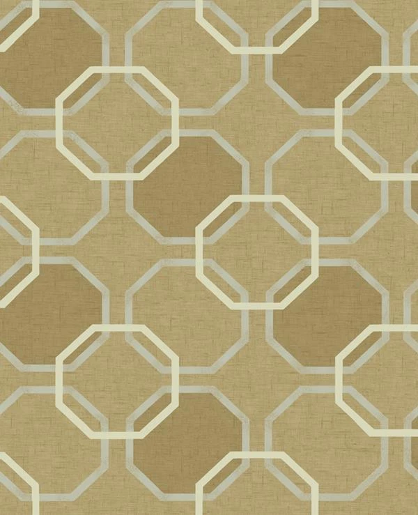 Papel Pintado Moderno Enrejado Geométrico en Dorado Tostado Beige Foto 1 de 1