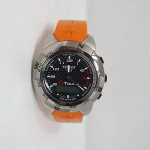 TISSOT T-Touch II Watch Orologio Uomo Cassa In Titanio Arancio Pieghevole - Foto 1 di 5