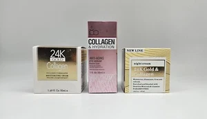 3PC 24K GOLD & COLLAGEN & DEAD SEA SALTS Day Cream + Night Cream + Eye Serum Set - Picture 1 of 6