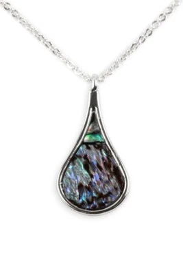 Silver Plated Abalone Shell Teardrop Pendant Necklace Summer Travel  - Image 1 of 2