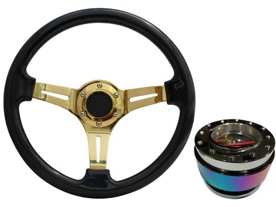 Black Gold TS Steering Wheel + Neo Quick Release boss NCh for MG - Image 1 of 4