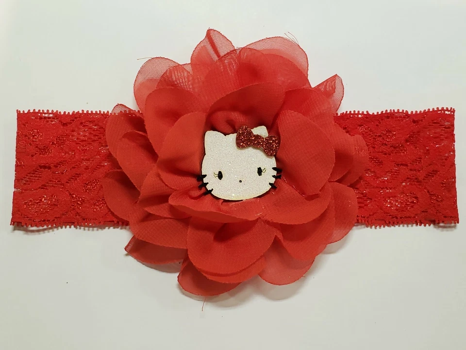 Lindo!!! Diadema de encaje para bebé niña Hello Kitty lazo de pelo con flores. Foto 1 de 1