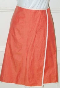 Falda BANANA REPUBLIC Naranja con Blanco Recorte Sintético Envoltura Línea A Talla 6 - Imagen 1 de 5