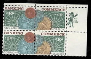 US. 1577-78. 10c. Banking & Commerce Issue. 1578a. Zip Block of 4 UR. MNH. 1975 - Picture 1 of 2