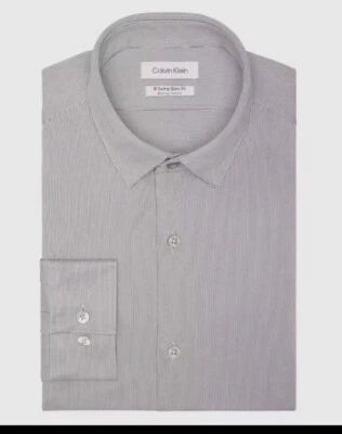 Camisa de vestir elástica de manga larga gris extra ajustada talla L $80 Calvin Klein para hombre Foto 1 de 2