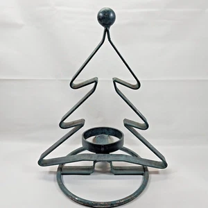 Rustic Country Green Metal Christmas Tree Candle Holder Holiday Decoration - Picture 1 of 9