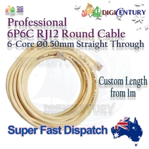 6P6C RJ12 Telephone ADSL Copper Cable ⌀0.5mm Reinforced Round Custom Length 1m+ - Picture 1 of 1