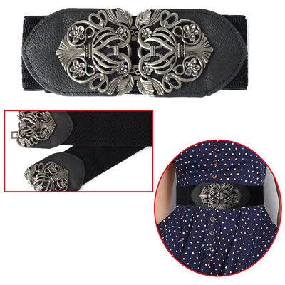 Womens Ladies Elastic Stretchy Buckle Wide Waist Belt Dress Waistband Fashion - Image 1 of 4