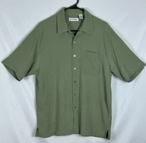 antholOgy Men's XL Button Up 100% Silk Green Collared Shirt Short Sleeve - Picture 1 of 9