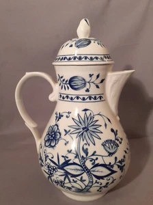 Bleu Zwiebel Kaffeekanne Triptis Porzellan Made in Germany 10" Flow Vintage Deckel - Bild 1 von 13