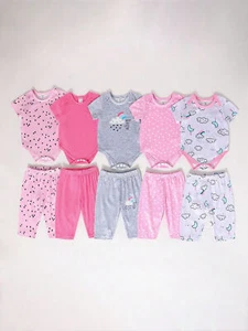 Newborn Baby Girl 2pcs/Set Cute Pattern Comfortable Short Sleeve Jumpsuit And L - Picture 1 of 8