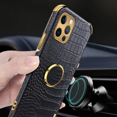 Magnetic Ring Holder Crocodile Leather Case For iPhone 16 15 14 13 Pro Max Cover - Image 1 of 4