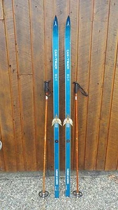VINTAGE HICKORY Wooden 78" Skis Has Original  Finish Signed CAN-TRACK - Picture 1 of 3