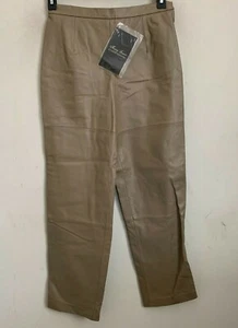 Terry Lewis Classic Luxuries Pants Taupe Leather Zip Hook Fully Lined Sz 10P NEW - Picture 1 of 9
