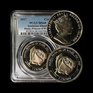 ASCENSION ISLAND. 2017, Crown - PCGS MS68 - Top Pop 🥇 Princess Diana, Rose RARE - Picture 1 of 5