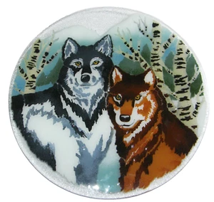 GROßE 15,75" Vintage Peggy Karr signierte verschmolzene Kunst Glasplatte Platte Ladegerät WOLF - Bild 1 von 5
