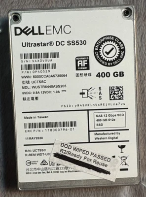 Dell EMC 400GB Ultrastar DC SS530 0P40529  2.5" SAS SDD WUSTR6440ASS205 - Image 1 of 4