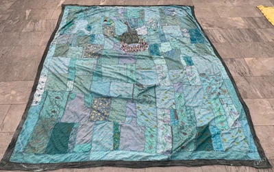 6x8 ft Antique Handmade Uzbek Bedsheet Patchwork Bedspread textile 255x185 cm - Image 1 of 4