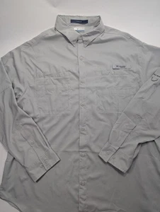 Mens Columbia PFG Fishing Tamiami Light Grey Vented Long Sleeve Shirt Large - Picture 1 of 9