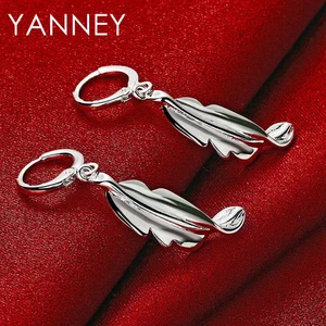 Exquisitos pendientes de hoja de plata de ley 925 de 40 mm joyería para mujer novia - Imagen 1 de 5