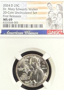 2024 D DR MARY EDWARDS WALKER AMERICAN WOMEN QUARTER 1st RELEASE NGC MS 69 - Picture 1 of 2
