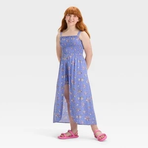 Art Class Girls 6/7 S Walkthrough Dress Smocked Blue Floral Sleeveless Midi NEW - Picture 1 of 9