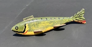Fish Spearing Decoy with Carved Tail & Metal Fins Weighted - unknown carver 7” - Picture 1 of 10
