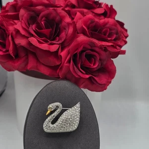 Swarovski Schwan Brosche Kristall Pave goldfarben Schnabel Strass Pin Luxus - Bild 1 von 8