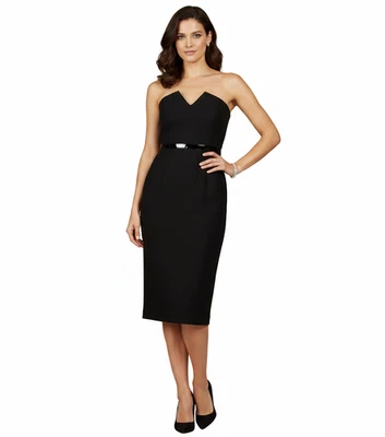 Nuevo sin etiquetas Vestido Catherine Malandrino Ponti en Negro Cuello en V Elastizado Ponte Sin Tirantes S Foto 1 de 4