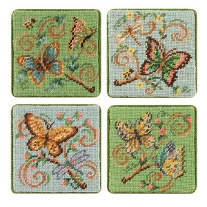 Butterfly Garden Petite Point Untersetzer Tischplatte Getränkesitter - Bild 1 von 1