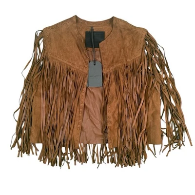 All Saints Astral Tassel Sheep Suede Vest Woman’s Size 2 Deep Tan Western Rare - Image 1 of 4