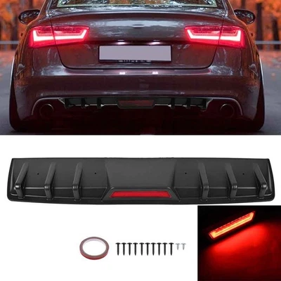 For Audi A3 S3 A4 S4 A5 A6 Rear Bumper Diffuser Splitter Lip W/LED Brake Lamp - Image 1 of 4