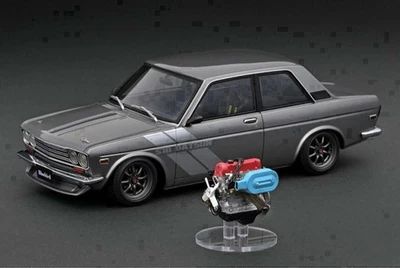 Ignition Model 1 18 Datsun Bluebird (510) Gun Metallic With Engine - Image 1 of 4