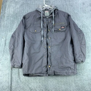 Dickies Jacket Men's Medium Gray Duck Canvas Snap Full Zip Hooded Quilt Lined - Picture 1 of 7