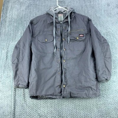 Dickies Jacket Men's Medium Gray Duck Canvas Snap Full Zip Hooded Quilt Lined - Image 1 of 4